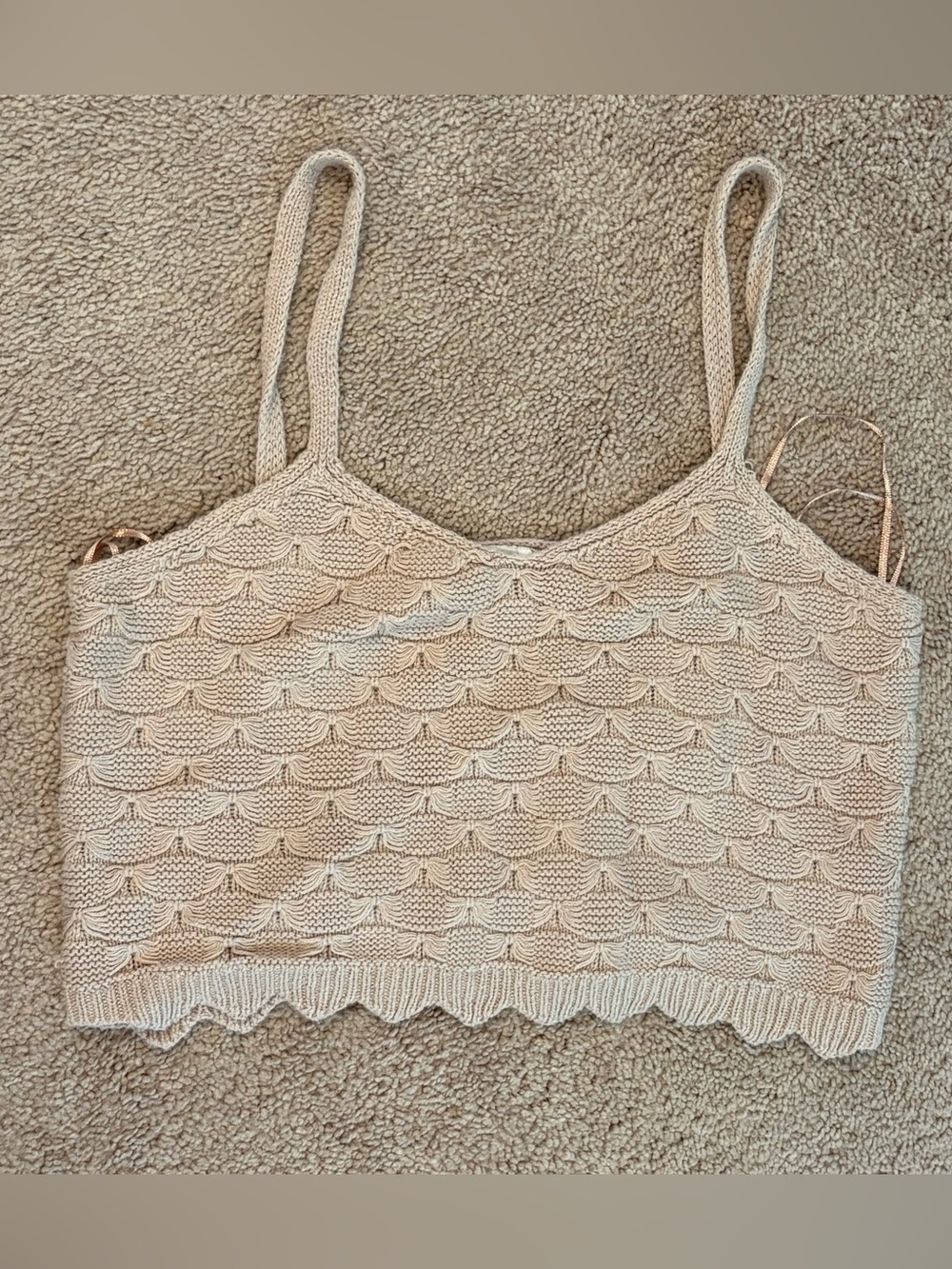 Scalloped Knit Crochet Boho Chic Cottage Coastal Festival Cami Size M